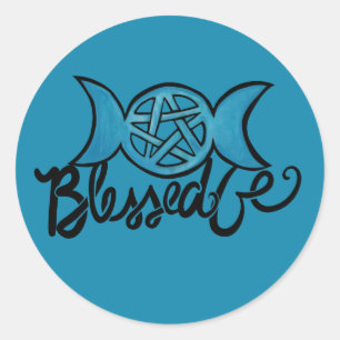 Sticker Rond Béni Soit Pagan Triple Lune Pentagram