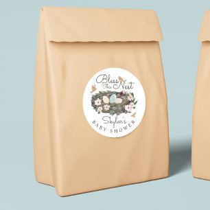 Sticker Rond Bénissez ce nid Baby shower de nid d'oiseaux flora