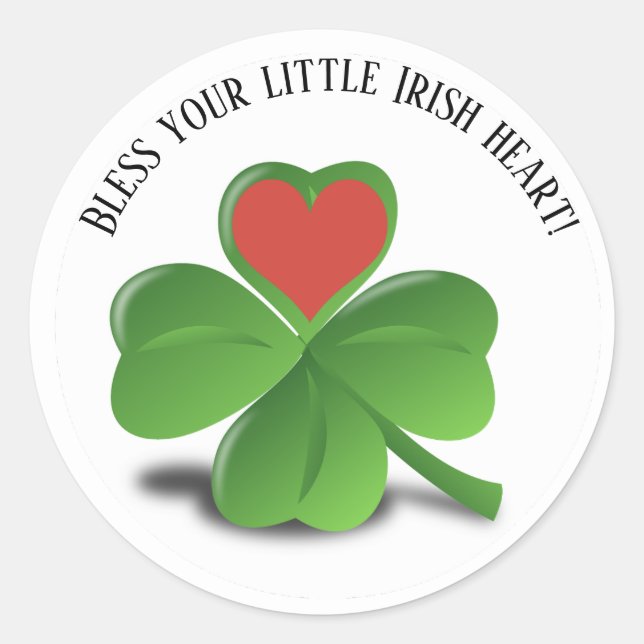 Sticker Rond Bénissez votre petit Shamrock irlandais de coeur (Devant)