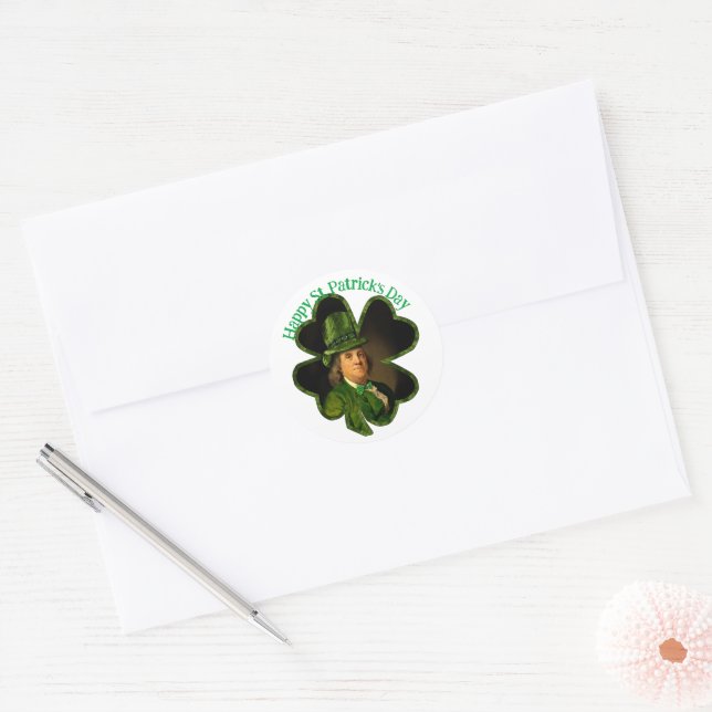Sticker Rond Benjamin Franklin Clover St Patrick's Day (Enveloppe)
