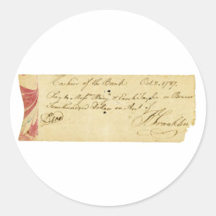 Sticker Rond Benjamin Franklin Signed Check 2 octobre 1787