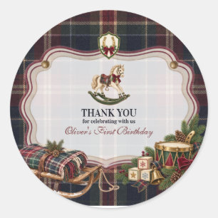 Sticker Rond Berçant son premier anniversaire Cheval Vintage