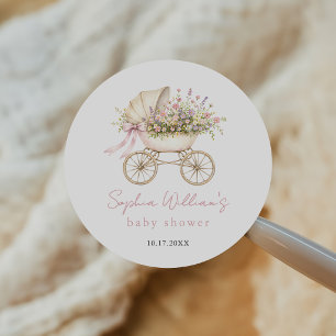 Sticker Rond Berceau Bébé Fleur Pastel Fille Baby Shower