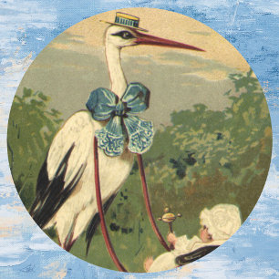 Sticker Rond Berceau et Cigogne de style victorien vintage