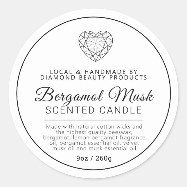 Sticker Rond Bergamot Musk à la maison ingrédients de bougie di (Devant)
