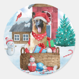Sticker Rond Berger Allemand dans la maison de Noël pour chien