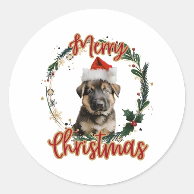 Sticker Rond Berger allemand de Noël à Santa Hat (Devant)