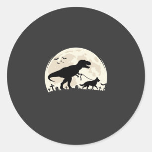 Sticker Rond Berger Allemand Halloween Dinosaure Silhouette Lun