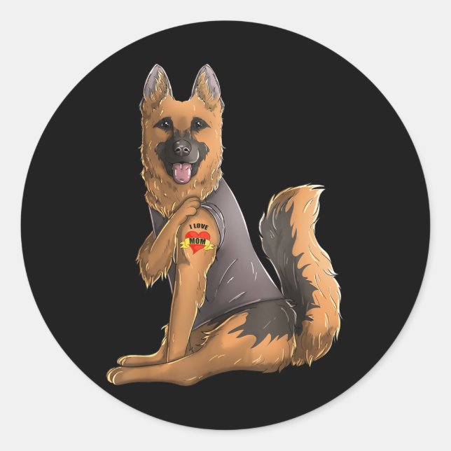 Sticker Rond berger allemand J'aime maman Tattoo chien Chemise  (Devant)