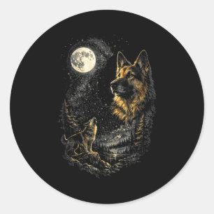 Sticker Rond berger allemand lune hurle rétro vintage 90s chien