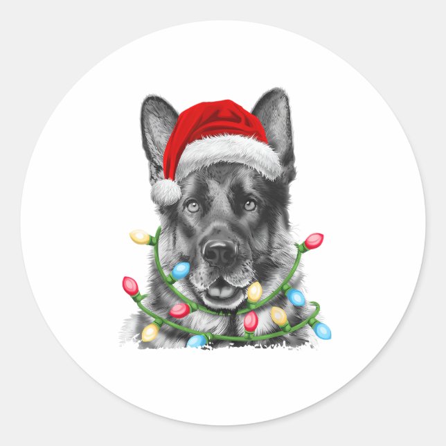 Sticker Rond Berger Allemand Père Noël Feux d'arbre de Noël Xma (Devant)