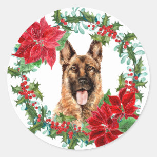 Sticker Rond Berger allemand Poinsettia Holly Fer de Noël