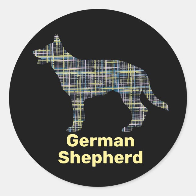 Sticker Rond Berger allemand Silhouette Jaune&Grille noire (Devant)