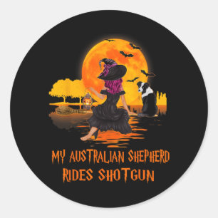 Sticker Rond Berger Australien à l'avant avec chien et sorcière