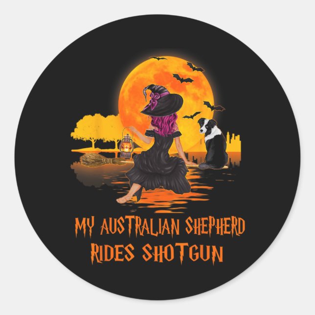 Sticker Rond Berger Australien à l'avant avec chien et sorcière (Devant)