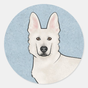 Sticker Rond Berger Blanc Suisse Tête de chien blanc mignonne b