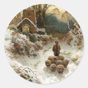 Sticker Rond Berger Herbe Mouton Vintage Noël