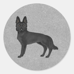 Sticker Rond Berger noir allemand mignon chien de dessin debout