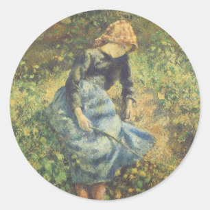 Sticker Rond Bergère par Camille Pissarro, Beaux-arts vintage