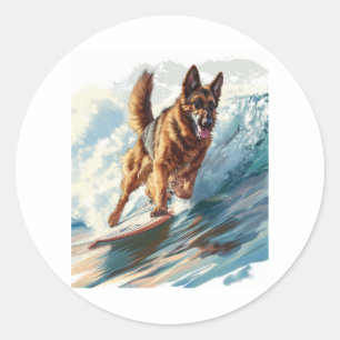 Sticker Rond Bergers allemands surfant sur les vagues