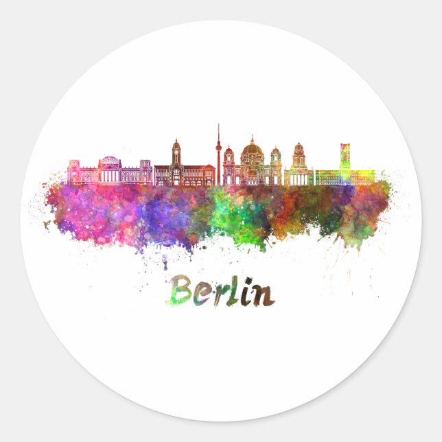 Sticker Rond Berlin V2 skyline in watercolor (Devant)