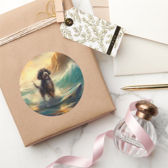 Sticker Rond Bernedoodle Beach Surf Peinture (Cadeaux)