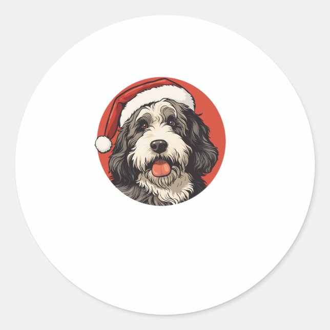 Sticker Rond Bernedoodle Chien Xmas Doodle Dood Jolie Noël Soit (Devant)