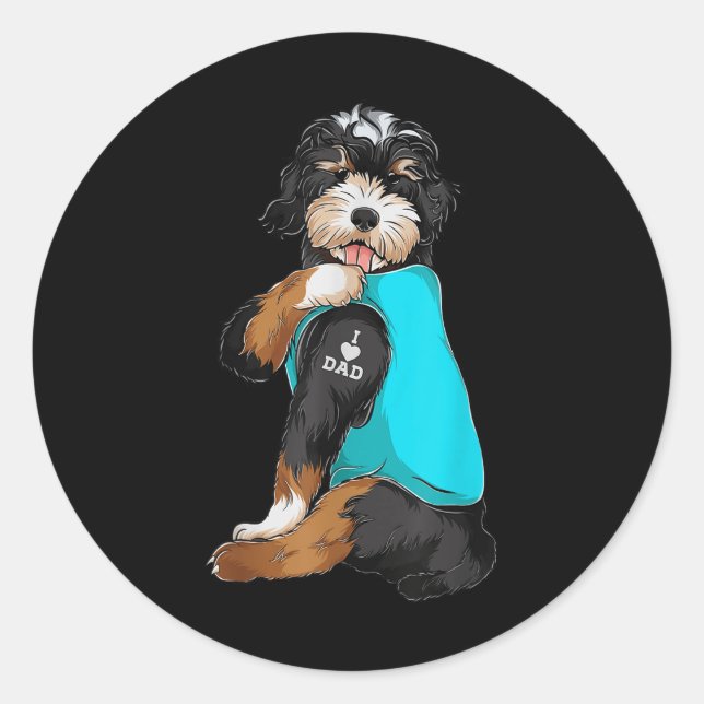 Sticker Rond Bernedoodle I Love Papa Tattoo Apparel, Chien Papa (Devant)