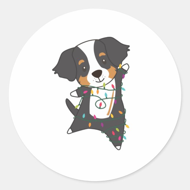 Sticker Rond Bernese Joyeux Noël Joyeux Chiens de Noël (Devant)