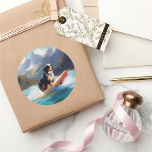 Sticker Rond Bernese Mountain Beach Surf Paining