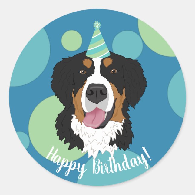 Sticker Rond Bernese Mountain Dog Anniversaire (Devant)