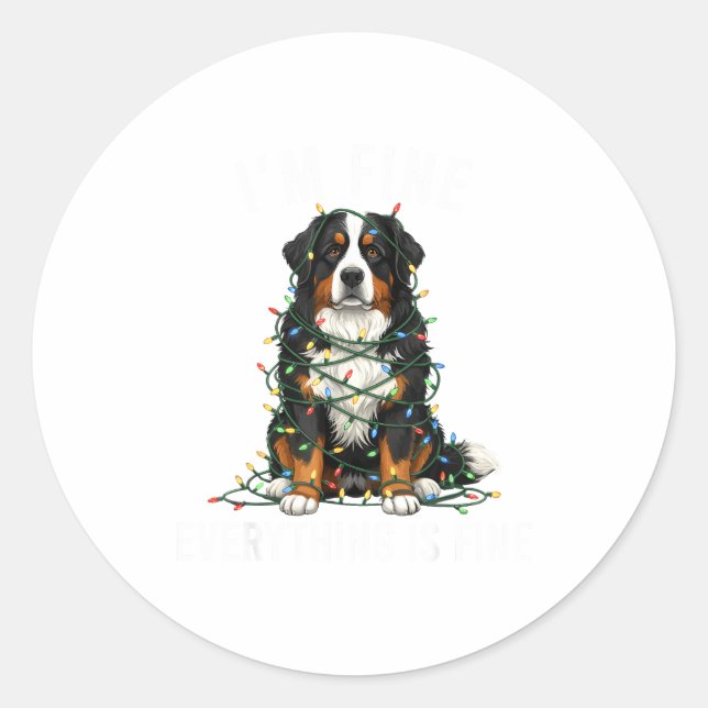Sticker Rond Bernese Mountain Dog Christmas I'm Fine Everything (Devant)