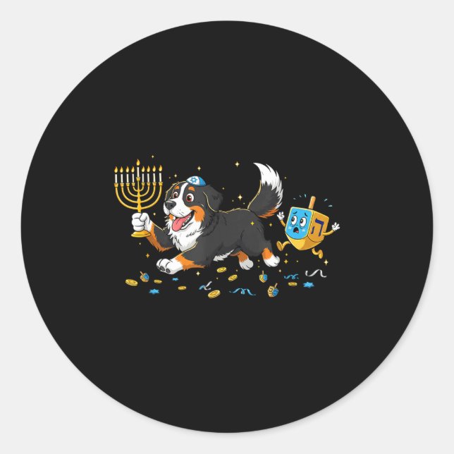 Sticker Rond Bernese Mountain Dog Dreidel Menorah Hanukkah Wome (Devant)