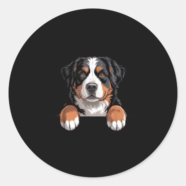 Sticker Rond Bernese Mountain Dog Funny Peeking Cket Berner Pup (Devant)