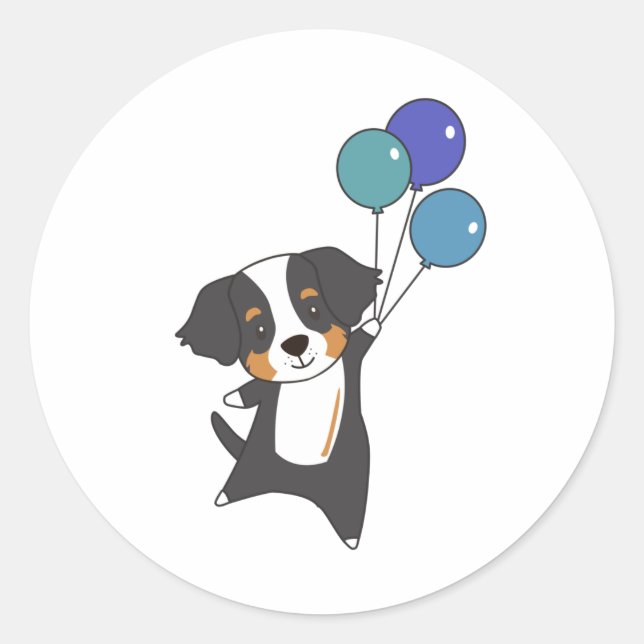 Sticker Rond Bernese Mountain Dog vole avec des ballons doux (Devant)