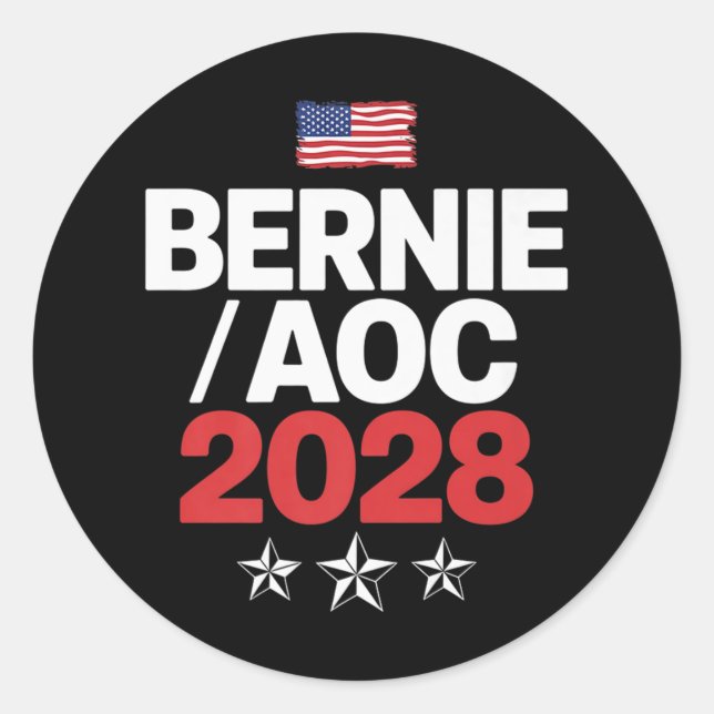 Sticker Rond Bernie Sanders Et Aoc 2028 Pour La Campagne Du Pré (Devant)