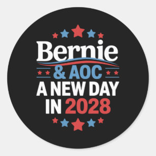 Sticker Rond Bernie Sanders Et Aoc 2028 Pour La Campagne Du Pré