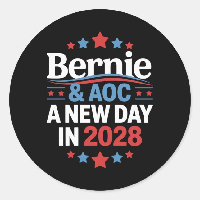 Sticker Rond Bernie Sanders Et Aoc 2028 Pour La Campagne Du Pré (Devant)