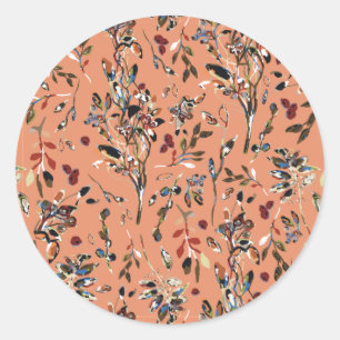 Sticker Rond Berries feuilles Orange Élégant motif floral