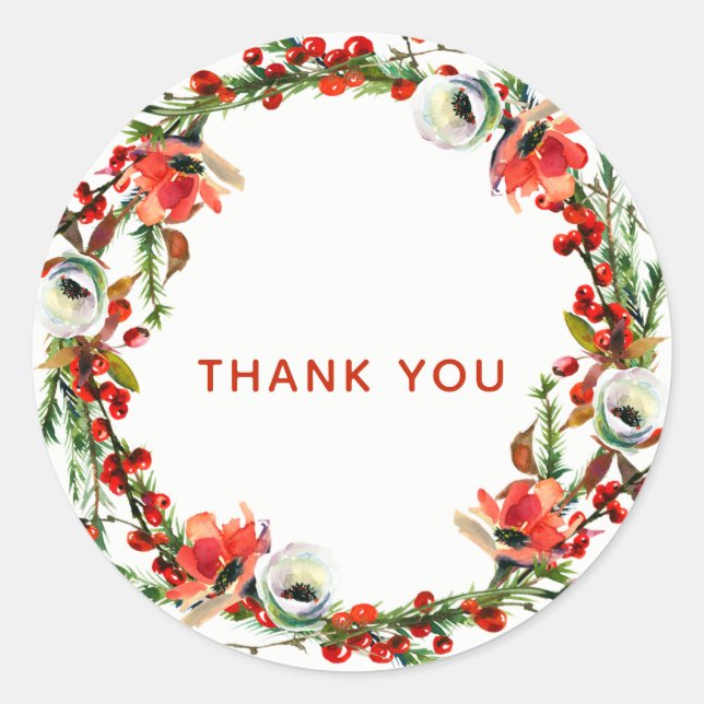 Sticker Rond Berries Florales d'hiver rustique Wreath Moderne F (Devant)