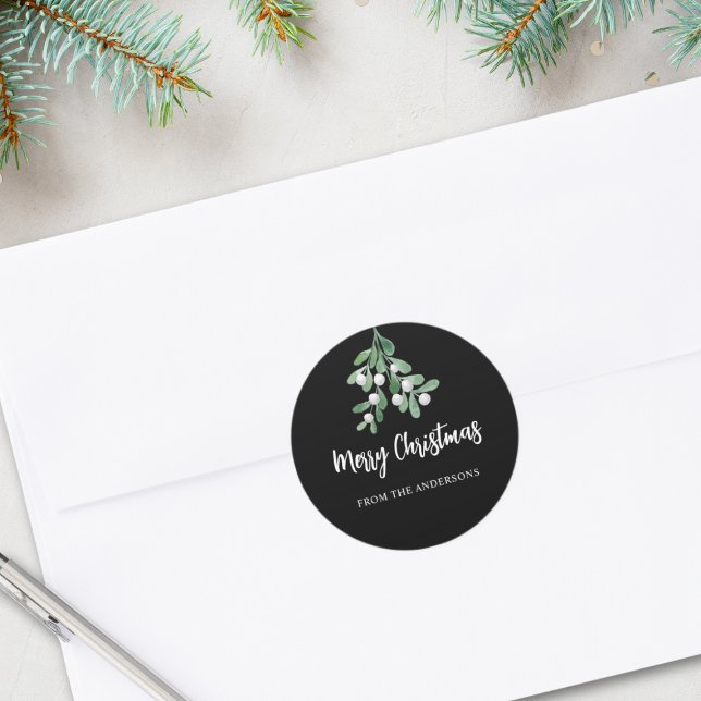 Sticker Rond Berries Joyeuses Personnalisées Feuilles Noir (Créateur téléchargé)