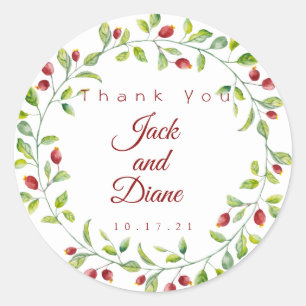 Sticker Rond Berries roses et Mariage de feuillage vert