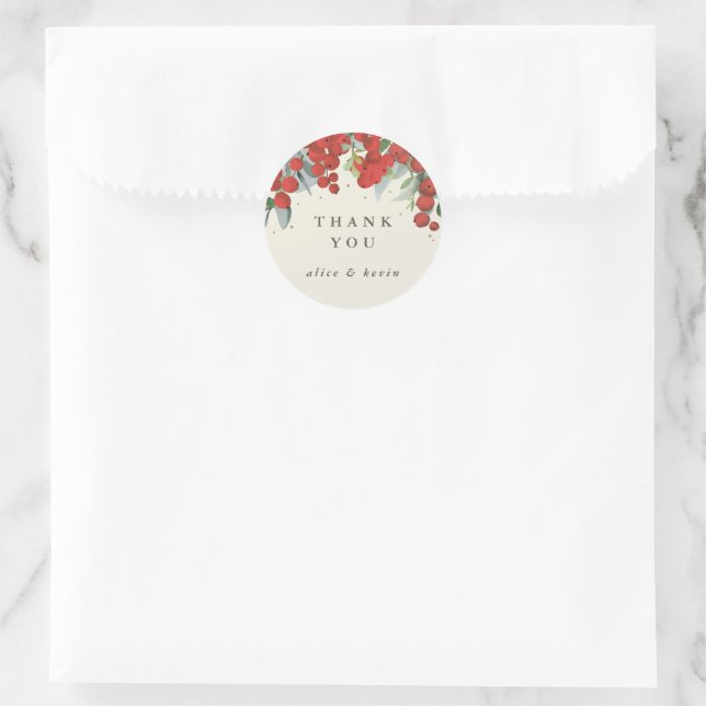Sticker Rond Berries rouges + Merci de Noël Eucalyptus (Sac)