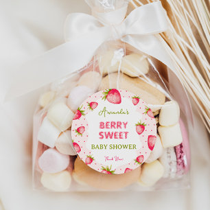 Sticker Rond Berry aux fraises Fuchsia Merci Baby shower