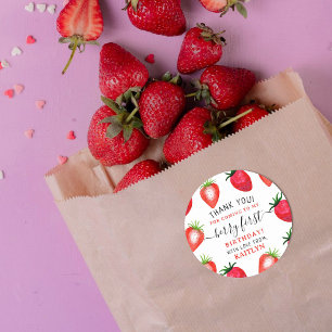 Sticker Rond Berry aux fraises sucrées Premier 1er anniversaire