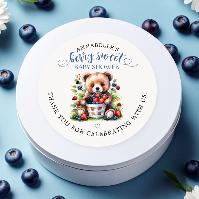 Sticker Rond Berry Baby shower doux Berries sauvages et ours en (Créateur téléchargé)