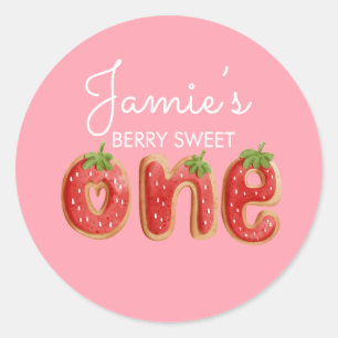 Sticker Rond Berry Cookies One Pink First Birthday Party