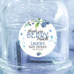 Sticker Rond Berry de bleuets Berry Merci beaucoup<br><div class="desc">Ce sticker blueberry merci beaucoup de baies est parfait pour célébrer l'arrivée d'un "Berry Sweet Baby". Le design se compose de délicats bleuets d'aquarelle,  créant une atmosphère charmante et fantaisiste. L'autocollant est parfait pour s'appliquer aux faveurs de fête,  enveloppes ou sacs-cadeaux.</div>