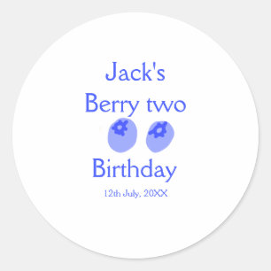 Sticker Rond Berry deux anniversaire bleu berry ajouter nom dat