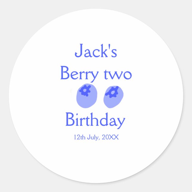 Sticker Rond Berry deux anniversaire bleu berry ajouter nom dat (Devant)